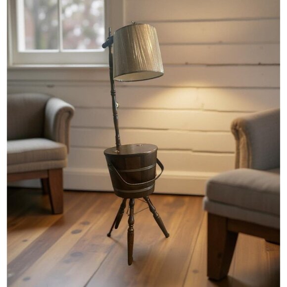 Vintage Firkin Lamp by Basketville on Legs– Never Used – Original Box – Rustic P - Picture 2 of 12